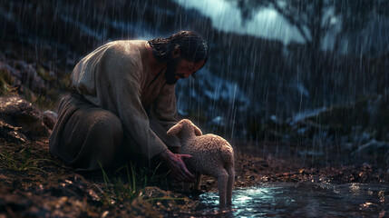 Jesus rettet das verlorene Lamm - Jesus saves the lost lamb