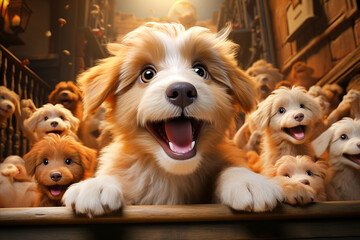 Energetic puppies engaging in playful activities. - obrazy, fototapety, plakaty