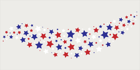 A patriotic design featuring a swirl of red, white, and electric blue stars on a white background, reminiscent of the Flag of the United States. Perfect for Flag Day events