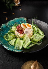 Elegant Gourmet Olivier Salad with Roast Beef and Fresh Cucumber on Sophisticated Dishware - 788216111