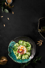 Elegant Presentation of Olivier Salad with Roast Beef and Fresh Cucumbers on a Luxurious Table Setting - 788216139