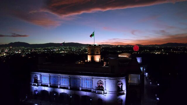 Aerial drone view of Castillo de Chapultepec and Chapultepec Park in Mexico City, Mexico.