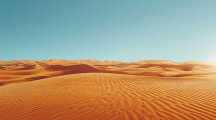 Endless Desert Landscape with Sand Dunes Reflecting the Bright Sunlight