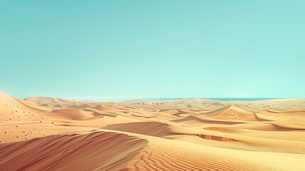 Endless Vast Sand Dunes, Remote Arid Landscape, Clear Blue Sky, Natural Beauty Captured