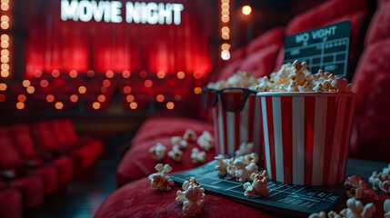 bucket of popcorn. movie night concept. 