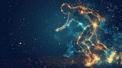 Abstract image Soccer player in the form of a starry sky or space, consisting of points, lines, and shapes in the form of planets, stars and the universe. AI generated