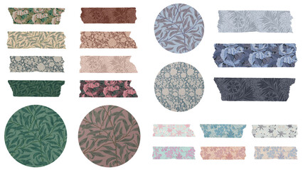 Png floral washi tape sticker set remix from artwork by William Morris - obrazy, fototapety, plakaty