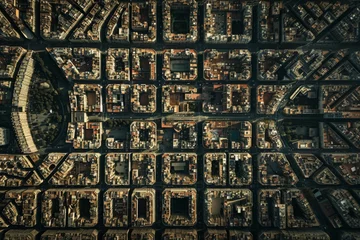 Tuinposter Aerial View of a City From Above, Bird's view of the grid layout of the city of Barcelona, AI Generated © Ifti Digital