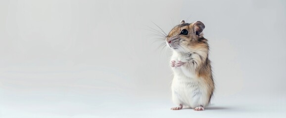 Charming Gerbil in Thoughtful Pose Against White Backdrop - Generative AI