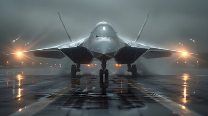 A 5th generation fighter plane of the Israeli Air Force on ground display at Hatzerim Air Force Base at sunset