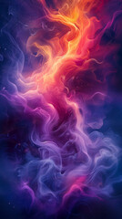 Obraz premium A celestial dance of vivid hues, with swirling patterns of purple and orange resembling a cosmic fire set against the deep blue of interstellar space