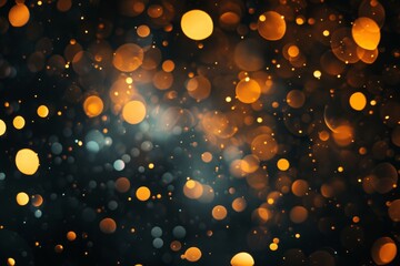 An image capturing the hazy glow of yellow lights against a black backdrop, Blurred bokeh lights on a plain black background, AI Generated