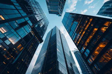 A Group of Tall Buildings in the City, Bold, statement-making skyscrapers in the heart of a business district, AI Generated - obrazy, fototapety, plakaty