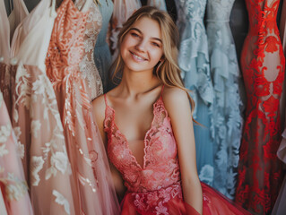 Cheerful Teenager Finds Luxury in Prom Fashion - 788220378