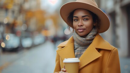 Casual Elegance: American Woman with Coffee To Go - 788220549