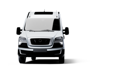 White delivery van front view isolated on transparent background