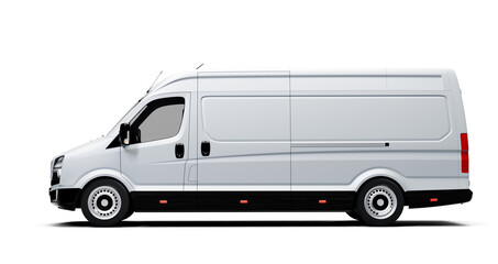White cargo van with side profile on transparent background