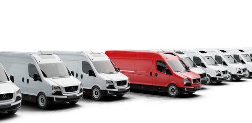 Row of white delivery vans and one red van isolated © Photocreo Bednarek