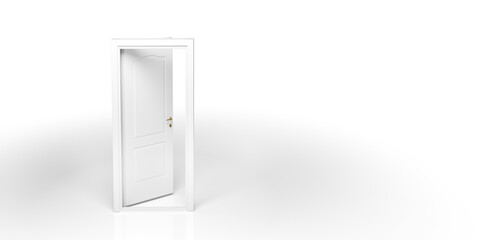 Semi open white door on transparent background