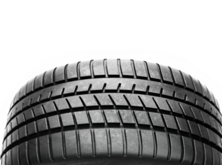 Close-up of car tire tread pattern on transparent background