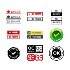 Set of qc passed pass quality control label tag seal control sticker template design