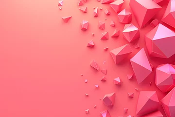 Fotobehang A bright coral pink background with abstract geometric figures. A creative arts piece of pink triangles on a pink background © ivlianna