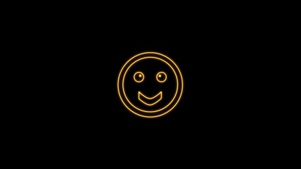 Obraz premium Neon cute emoji sign. yellow smile chat symbol neon line happy smile icon on black background.