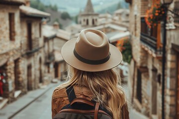 Solo traveler exploring old town streets in spain  young backpacker tourist on vacation adventure