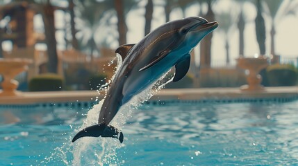 dolphin jumping into swimming pool
