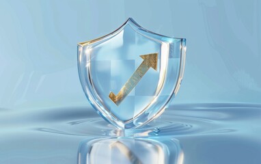 Glass shield with tick sign on blue background 3d render icon set concept of privacy secure data protection computer