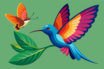 Obraz premium butterfly delicately perches on the back of the hummingbird, enjoying a whimsical ride through the air