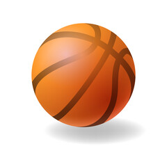 Basketball ball mockup, on white background, sports accessory. Orange colored sphere with black stripes. Professional sport item, game equipment lying on floor with shadow