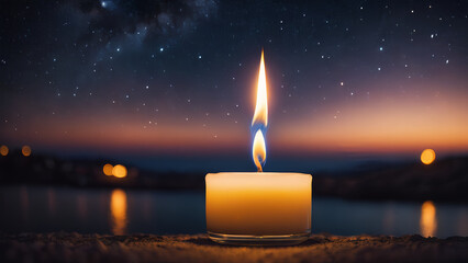 Fototapeta premium glowing candelight under starry blue night sky
