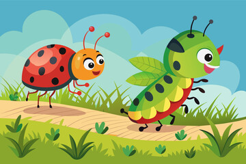 A caterpillar in a race with a friendly ladybug