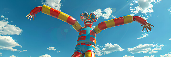 Wacky Inflatable Tube Man Air Dancers ,Huge air filled joker photo , Vertical shot of inflatable tube man  , clown photo amusing ,  - Powered by Adobe