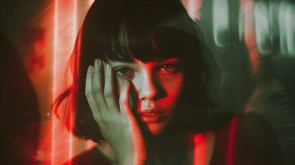 Dark, Flashy Photos of Beautiful Woman with Bangs