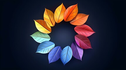 Vibrant Leaf Arrangement: Neural Network-Crafted Beauty Logo. Concept Nature-inspired Design, AI-Generated Logo, Vibrant Color Palette, Organic Elements, Creative Brand Identity
