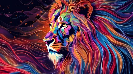 Lion king neon sign. Strength, power design. Night bright neon sign, colorful billboard, light banner. AI generated