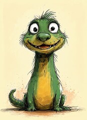 Smiling Alligator. Cartoon Watercolor Illustration for Kids' Decor