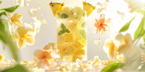 recipe of Spiced Minty pineapple Mango Mock tail iced drink made with any of various ingredients such as juice, herbs, and soda water	
 - obrazy, fototapety, plakaty