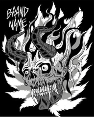 Devil skull Illustration art. Music. Dark. Metal. Black & white