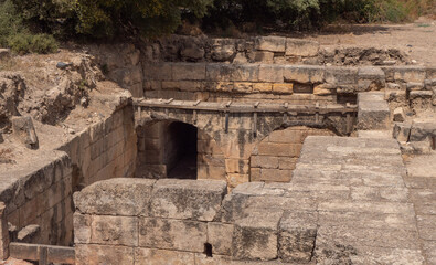 Beautiful stone desert mountain landscape of Israel. Ruins of the old ancient city