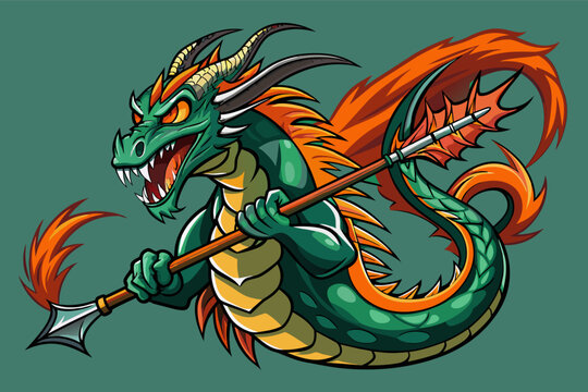 A fierce dragon wrapped around a lacrosse stick