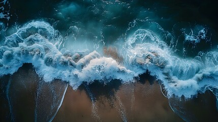 Ocean's Rhythmic Dance: A Symphony of Waves and Sand. Concept Nature Photography, Ocean Waves, Beach Scenes, Coastal Beauty