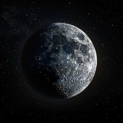 Realistic depiction of the moon with detailed craters.