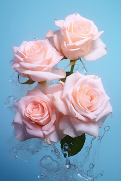 Illustration of pink roses in water