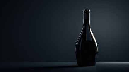 Elegant black bottle on dark background with soft lighting. - obrazy, fototapety, plakaty
