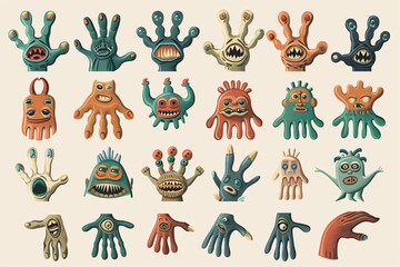 1930's style vintage cartoon mascot set in vector form  hands, legs, and faces