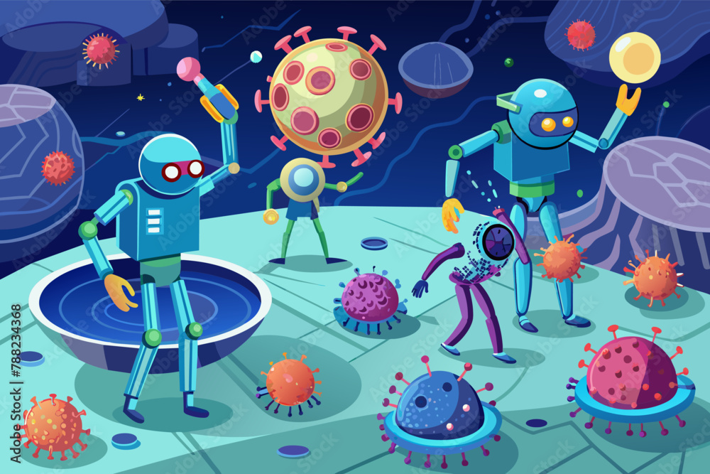 Fototapete ai-powered robots conducting scientific experiments in a lab