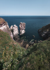 Scottish seashore with cliffs. St Abb's Head National Nature Reserve on the Berwickshire coastline, Scotland, UK
